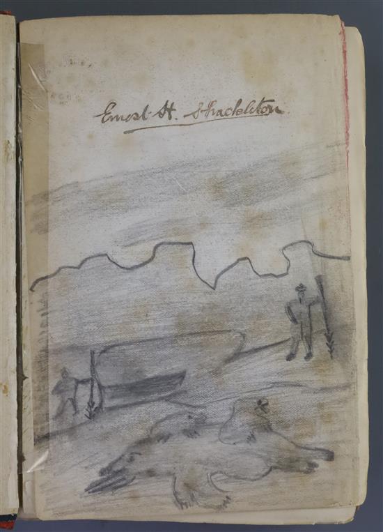 Ernest H Shackleton, two signed books with pencil sketches of polar bears